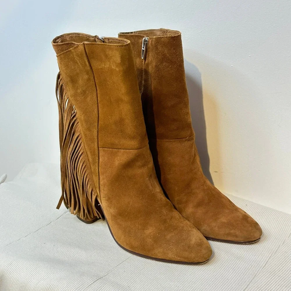 Dolce Vita Fringe Ankle Boots Women 9 Brown Suede Western